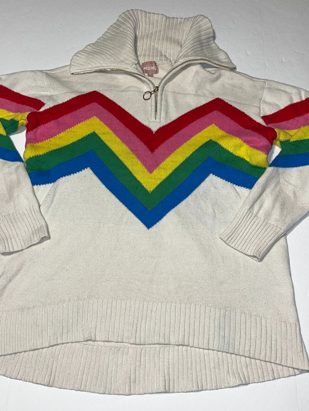 Show Me Your Mumu Weston Cream Rainbow Oversized Half-Zip Sweater medium